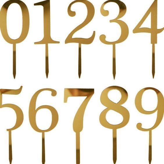 0-9 Golden Acrylic Number Cake Topper for Birthday Party Celebration