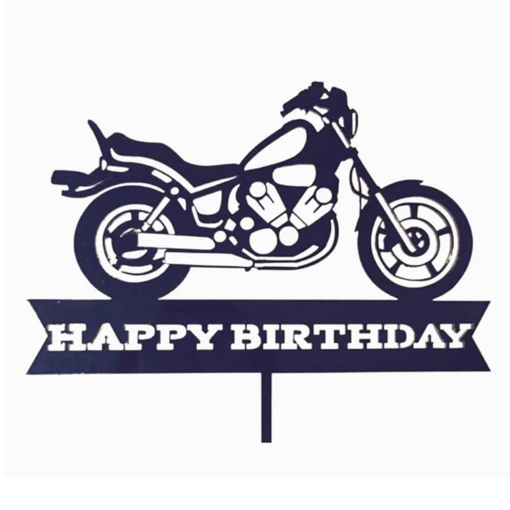 Happy Birthday with motorbike cake topper for Birthday Cake Decoration