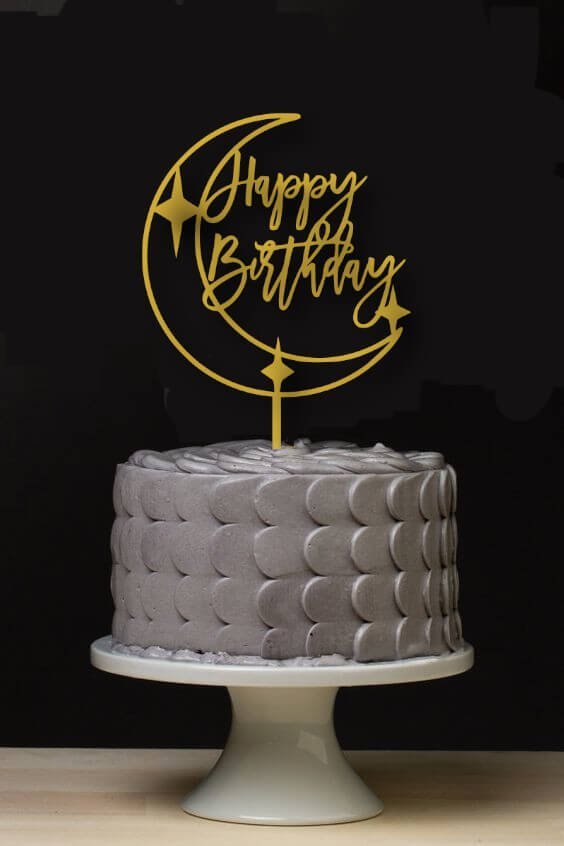 Happy Birthday Star and Moon Cake Topper