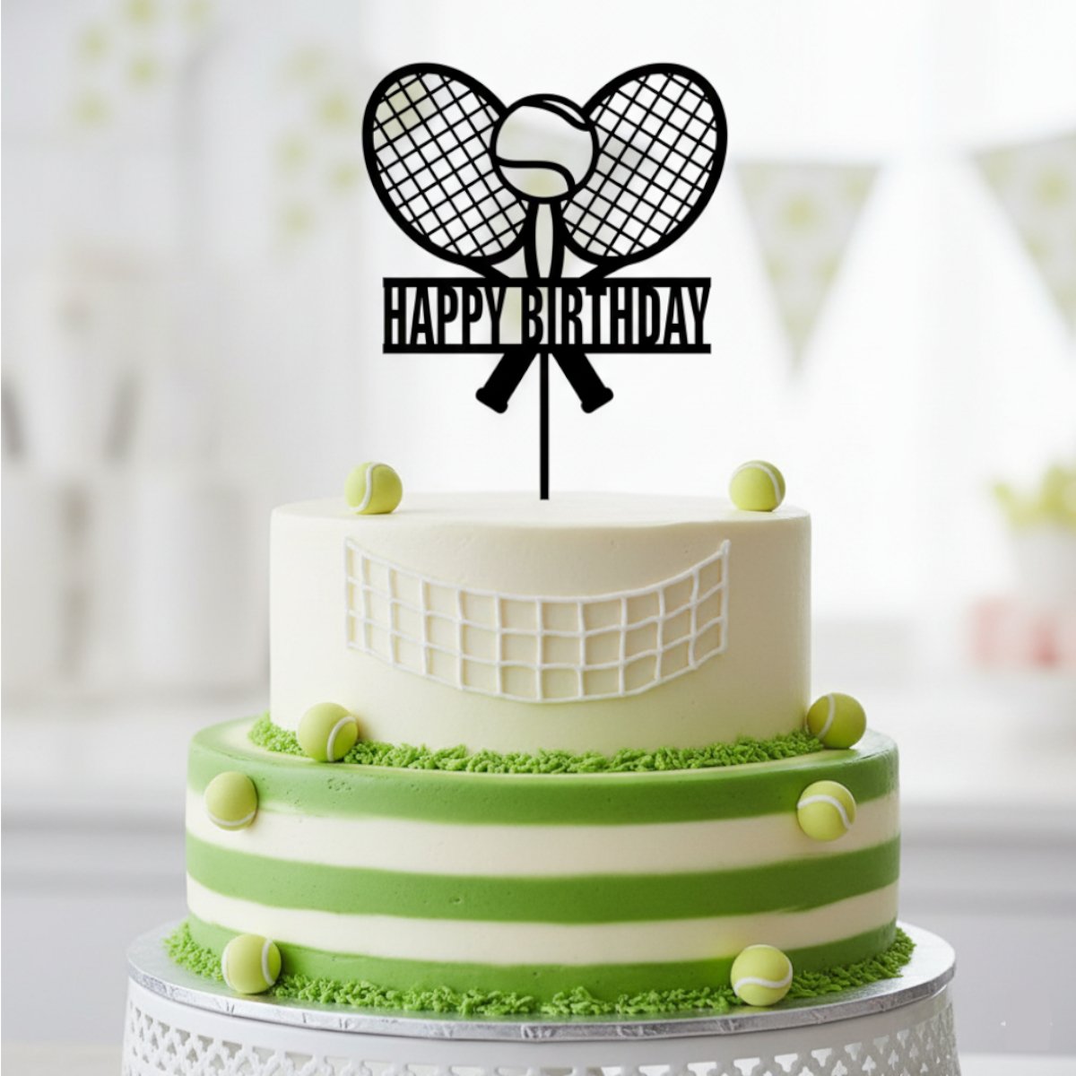 Tennis Theme Happy Birthday Cake Topper